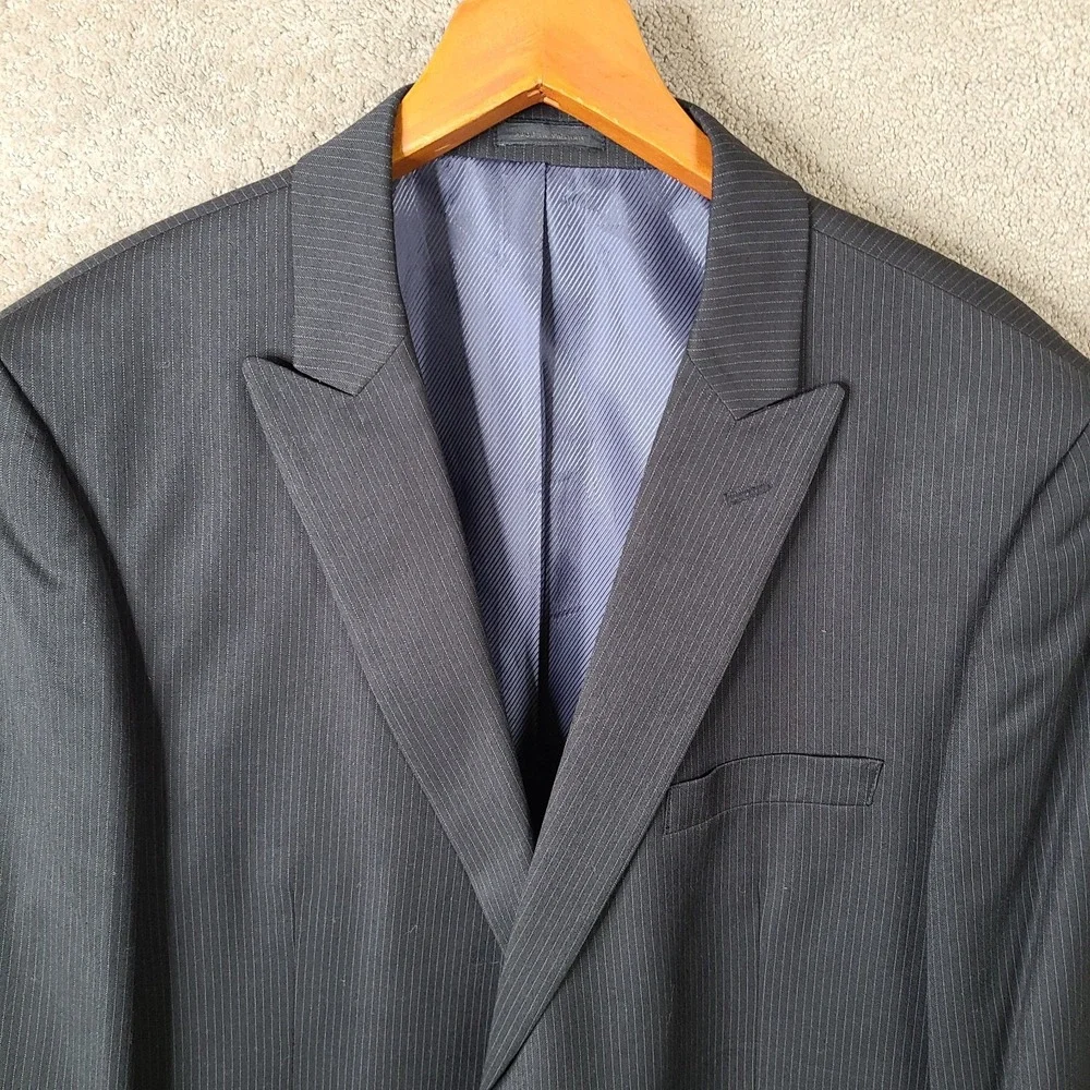 Andrew Fezza Jacket Mens 48L Black Striped Blazer Poly Wool Blend 2 Button Peaks